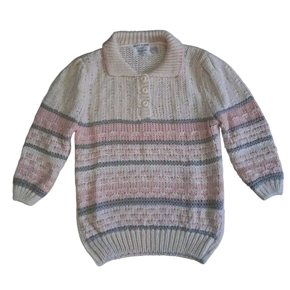 Vintage Margules Hand Knit Sweater Women's Medium Cream Pink Grannycore‎ Grandma - Picture 1 of 12
